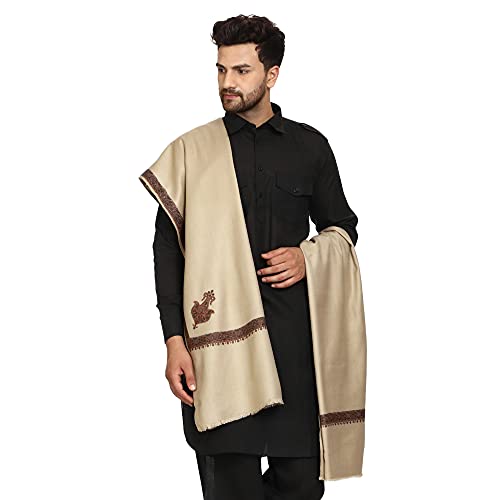 Image of SWI WITH LABEL Men's Embroidered Fine Acrylic Shawl | Men's Shawl Inspired by intricate traditional Kashmiri embroidery work | Felicitation Shawl to honor chief guests