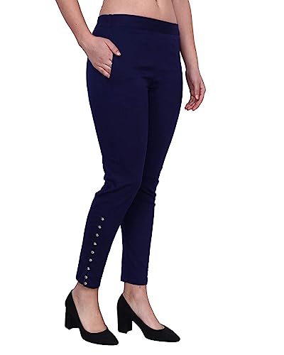 Image of POPWINGS Women Casual Mid Rise Stretchable Red Cotton Trouser