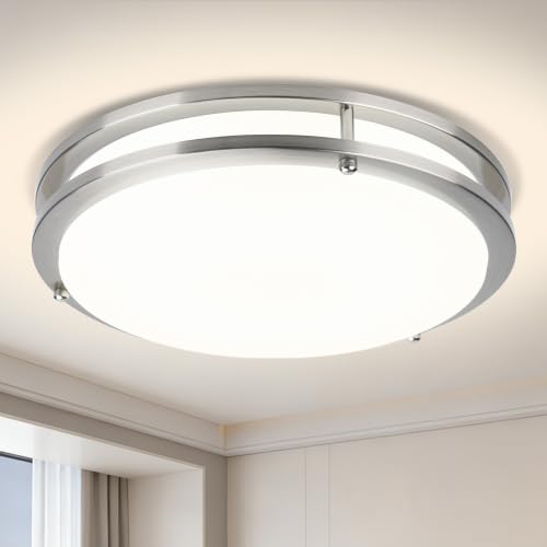 Image of LUTEC 16-Inch Flush Mount Ceiling Light, Dimmable 5CCT (3000K-6500K) Adjustable LED Ceiling Light, 50W 5600LM Super Bright Energy Efficient Modern Lamp for Bedroom, Hallway, Kitchen-Brushed Nickel