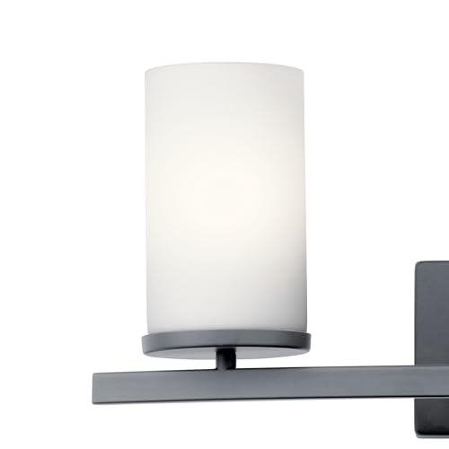 Image of Kichler Crosby 45497BK 3-Light Bathroom Vanity Light Fixture with Satin Etched Cased Opal Glass in Black for Modern and Traditional Decor Over Mirror (23 inch x 8.75 inch x 7 inch)
