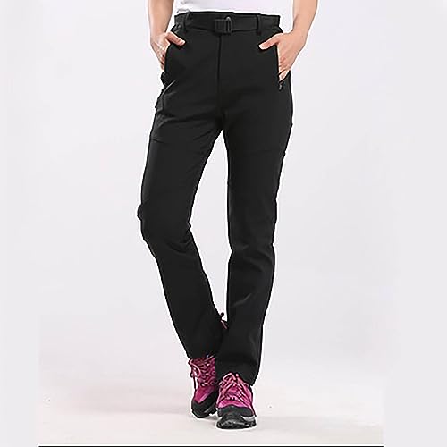 Damen Thermo-Wanderhose, Plus-Size-Wanderhose Damen Trainingshose Outdoor Winddichte Jogginghose Warme Softshellhose Leichte Komfort-Überziehhose mit Reißverschlusstaschen, Schwarz , 4XL