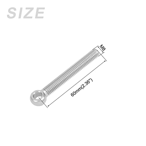 Image of METALLIXITY Shoulder Swing Lifting Bolt (M8x60mm) 2Pcs, 304 Stainless Steel Eye Bolts - for Home Renovation, Pipeline Gate Valves Fasteners, Silver