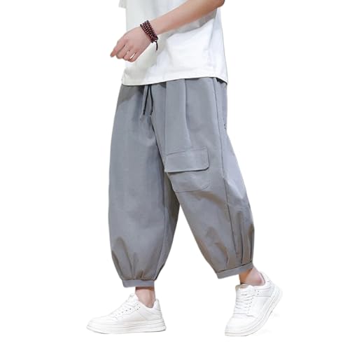 Chinese Style Loose-fit Wide-Leg Cargo Pants for Men Summer Thin Casual Vintage Pants