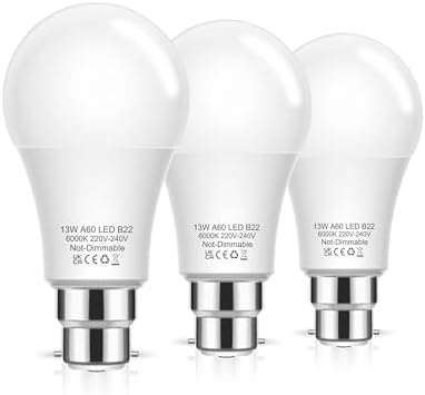 Bayonet Light Bulbs 100W Equivalent, B22 LED Bulbs Daylight 6000K, 3Pack