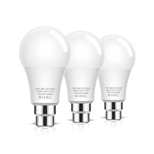 Flaspar Bayonet Light Bulbs, 100W Equivalent B22 LED Bulbs Bayonet, 6000K Cool White, 1200LM, 13W Daylight Bulbs BC GLS A60 Energy Saving for Chandelier, Living Room, Non-dimmable, Pack of 3