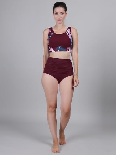 Image of High Waisted Swimsuit Bottom Tummy Control Ruched Bikini Bottom Vintage Bathing Swim Shorts for Women
