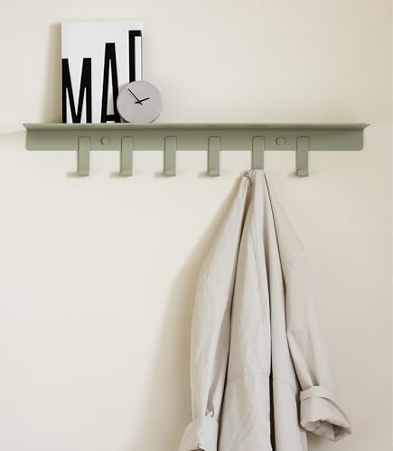 Kazai. Wandgarderobe \'Holmsen\' | Moderne Garderobe mit Ablage | Design Flur-Garderobenleiste aus Metall | Hakenleiste Wand-Montage | Olivegrün Kazai. Wandgarderobe \'Holmsen\' | Moderne Garderobe mit Ablage | Design Flur-Garderobenleiste aus Metall | Hakenleiste Wand-Montage | Olivegrün