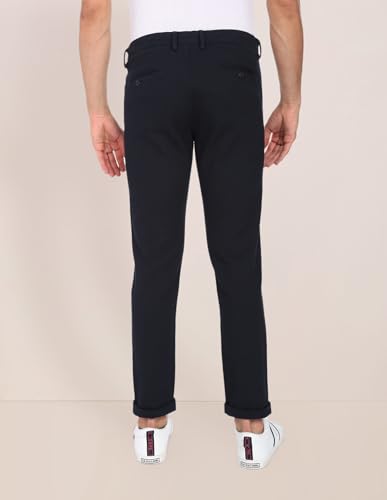 Image of Flat Front Textured Casual Trousers