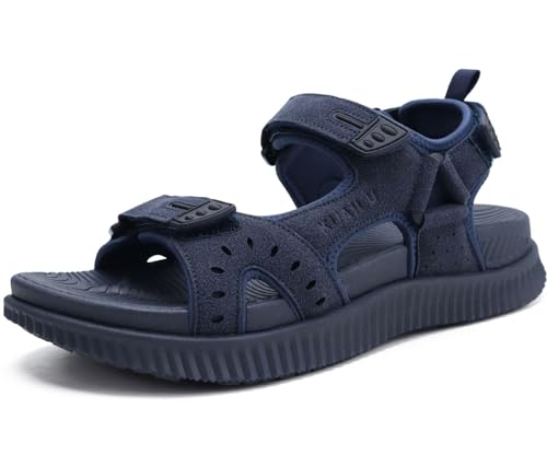 Image of KuaiLu Mens Leather Hiking Sandals with Orthopedic Arch Support Footbed | Sport Recovery Athletic Waliking Sandals For Man Outdoor Summer Casual Thick Cushion Beach Water Fisherman Sandal Size 7-15