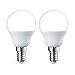Amazon Basics Lot de 2 petites ampoules LED rondes P45 Culot Edison à vis E14 5,5 W (équivalent 40 W) Blanc chaud Intensité non variable