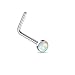 20G Opalite Flat Top 316L Surgical Steel "L" Bend Nose Ring (Sold Individually) (White)