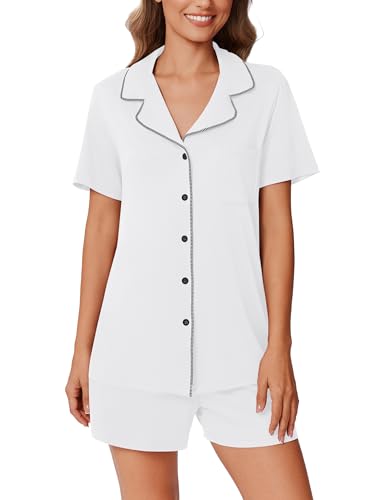 Image of Ekouaer Pajamas Set for Women 2 Piece Pjs Short Sleeve Sleepwear Button Down Lounge Shorts Sets S-XXL