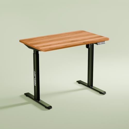Image of Electric Standing Desk Height Adjustable Workstation, Ergonomic Sit Stand Desk with Walnut Wood Grain Desktop, Motorized Computer Desk for Home Office (Black Frame & Brown Top, 1200 x 600 mm)