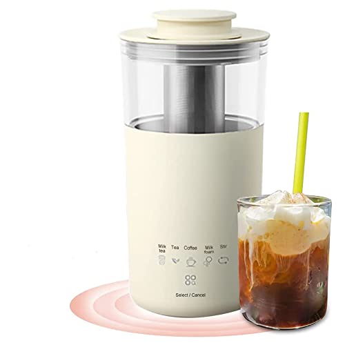 Machine à thé portable, bouilloire électrique de voyage en acier inoxydable, mousseur à lait électrique, convient pour le lait, le café, l'eau et la fabrication de thé, 350 ml (beige)