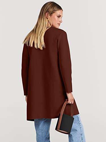 Anrabess Women's Open Front Knit Cardigan Long Sleeve Lapel Casual Solid Classy Sweater Jacket 715Zhuanhong-L Red Brown #TOP3