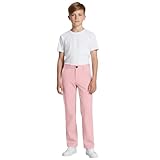 11-12 Years Boys Chino Pants School Uniform Stretch Straight Fit Flat-Front High Rise Elastic Waisted Youth Trousers Pink