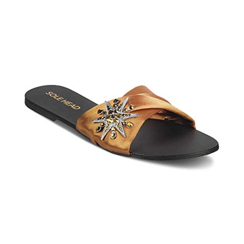 Image of SOLE HEAD Gold Flats Sandal for Women