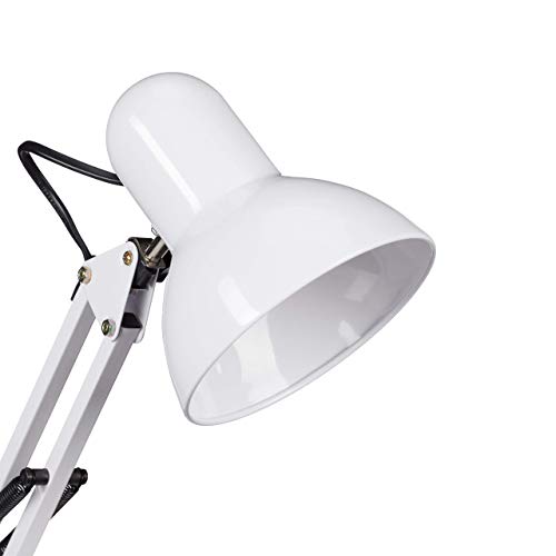 Relaxdays Retro Schreibtischlampe, Gelenk-Arm, schwenkbar, Büro Leselampe, Metall, E27, HxBxT: 50 x 27 x 15 cm, weiß – Bild 7
