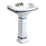 Renovators Supply Manufacturing India Reserve 23' W Ornate Pedestal Bathroom Sink White Blue and...