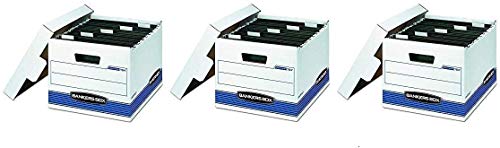 Bankers Box HANG'N'STOR Medium-Duty Storage Boxes, FastFold, Lift-Off Lid, Letter/Legal (00785) (3 X Pack of 4)