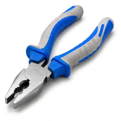 Image of Combination Pliers 8 Inch (21 cm)| Heavy Duty Chrome Vanadium Steel Cutting Plier| Multipurpose Lineman Pliers with Soft Grip Handle |Wire Cutter, Cable Cutter, Electrical& Home Repair Tool (Red &Blue