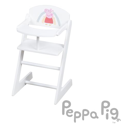 roba Puppenhochstuhl Peppa Pig mit Essbrett - Stuhl f&uuml;r Babypuppen - Holz wei&szlig; lackiert - Motiv der Zeichentrick Serie - Puppenm&ouml;bel f&uuml;r Kinder ab 3 Jahren, Klein