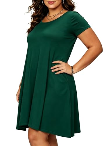 Image of Afibi Womens Short Sleeve Loose Pockets Dress Casual Swing T-Shirt Dresses