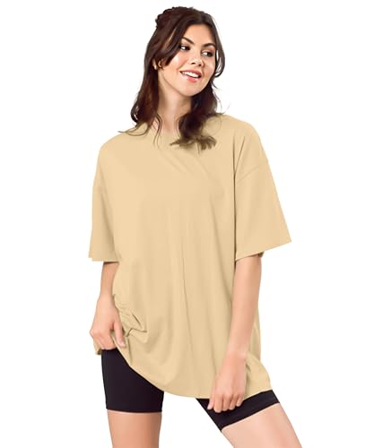 Image of SHODOX Women's Cotton Blend Oversized Drop Shoulder Solid T-Shirt(Pack of 1)