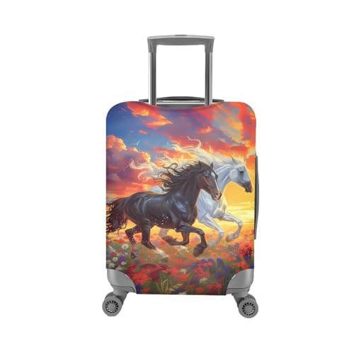 Image of Mumeson White Horse Brown Horse Luggage Covers Washable Elastic Stretchy Suitcase Protector Zipper Closure Baggage Cover Fit 18-32 inch Luggages