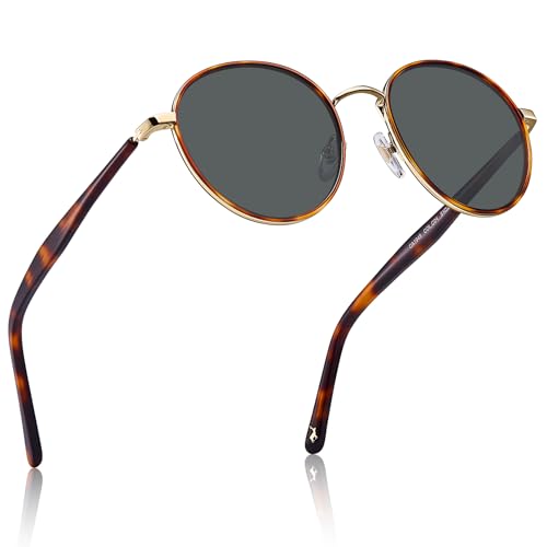 CARFIA Vintage Runde Damen Sonnenbrille Polarisiert 100% UV-Schutz mit Brillenetui Kategorie.3 für Outdoor Fahren