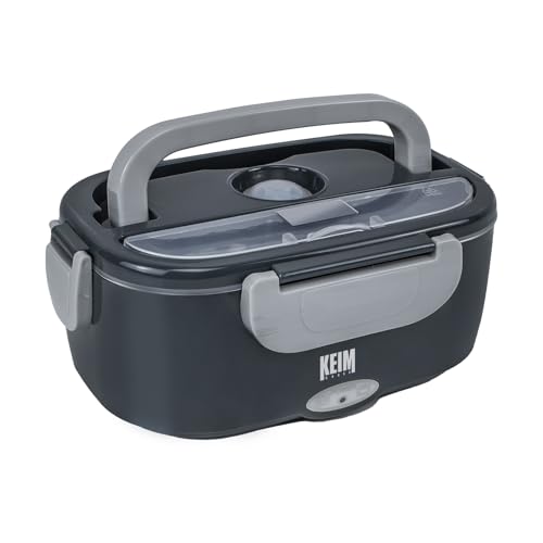 KEIM HOUSE Fiambrera Eléctrica 40W, Conexión Doble 12-24V (Coche-Camión) y 230V, Capacidad 1,5L, Compartimento 500ml, Calentamiento en 25 Minutos, Ideal Comida Sólida y Líquida