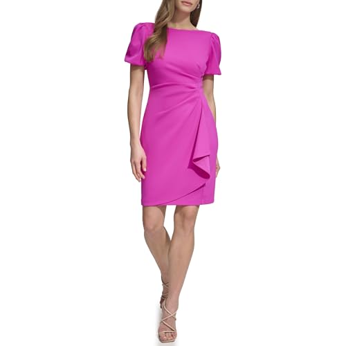 Image of DKNY Women's Short Sleeve Boat Neck Side Ruched Dress