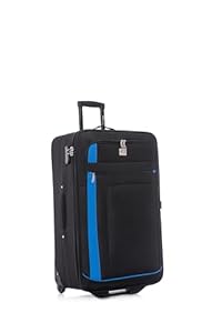 ATX Luggage Medium Suitcase Expandable Soft Shell Durable Lightweight Hold Check in Trolley Case with 2 Wheels Built-in 3 Digit Combination Lock (Black/Blue, 79 Liter)