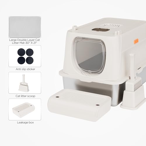 XL scatola di lettiera per gatti in acciaio inossidabile chiusa, 61x41x39cm XXL dimensioni con coperchio, vassoio rimovibile e scoop, controllo dell'odore per grandi gatti, facile pulizia base antiade