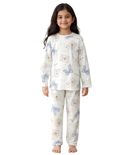Image of ANTHRILO Bow Key CAT Long Sleeve Pyjama Set - White | 1-2 Years