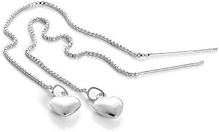 Sterling Silver Heart Pull Through Box Chain Earrings