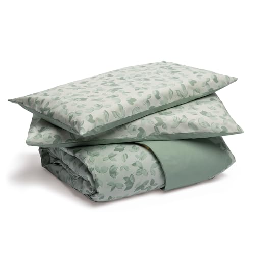 Foppapedretti Notte & Natura - Funda nórdica para Cama de Matrimonio con 2 Fundas de Almohada; Hojas Salvia 100% algodón percal, Made in Italy