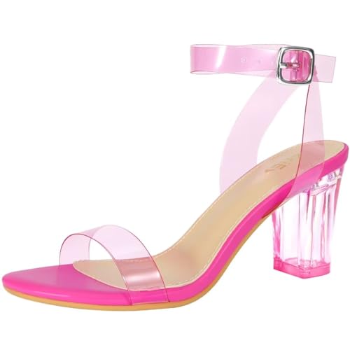 Image of ZriEy Women's Clear Heels Chunky Block Mid High Heeled Sandals | 2.75 Inch Chunky Heel, Transparent Open Toe Ankle Strap Dress Pump Shoes for Women in Daily Wear Party Wedding