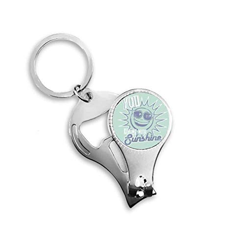 Blue Sun Sunshine Glass Weather Nail Nipper Ring Key Chain Bottle Opener Clipper