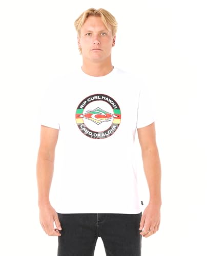 Rip Curl Camiseta gráfica de Manga Corta con Cuello Redondo para Hombre, Ajuste estándar, White Staple Fill Hawaii, Large