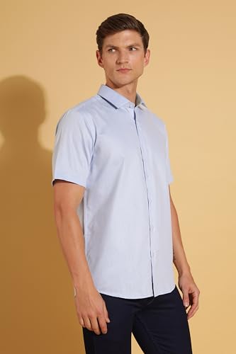 Image of Fyltr Men's Regular Fit Cotton Blend Shirt - Half Sleeve | Stylized Collar Band | Formal Shirts for Men