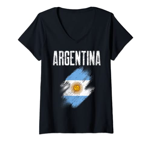 Mujer Regalo vintage de la bandera argentina del país de Argentina Camiseta Cuello V