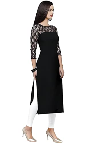 Image of Women's Crepe A-line Straight Kurtis, Plain Office Wear with Round Neck