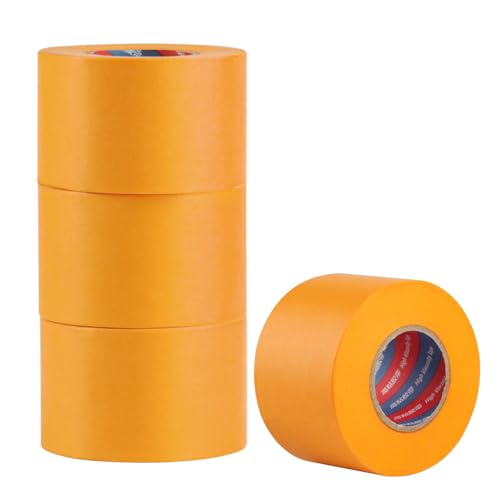 ShiFaKa 4 Rollen für Goldband Klebeband Malerarbeiten 50 mm x 50 m Malerkrepp Kreppband Wasserdicht Abklebeband Malerband Abdeckband Selbstklebend Malertape UV beständig für präzise Farbkanten