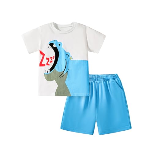 Image of HILEELANG Toddler Boy Summer Short Clothes Sets Cotton Crewneck Tees Shorts Pocket Adjustable Knite Shorts Playwear Sets