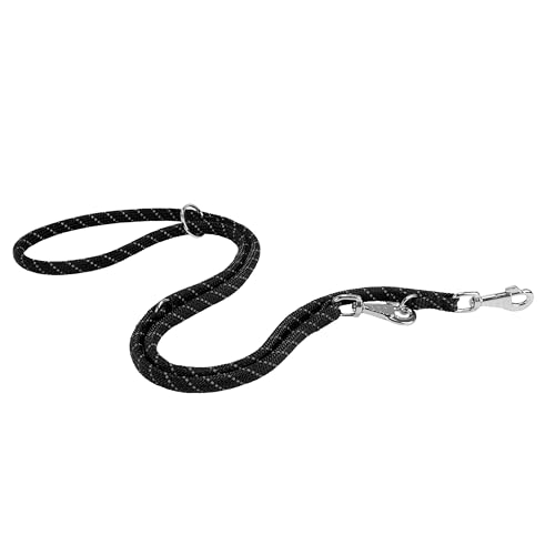 Ferplast Guinzaglio per Cani SPORT REFLEX, Guinzaglio Addestramento, Riflettente, in Cordino di Nylon, con Doppio Moschettone in Metallo, Lunghezza Regolabile massimo 200 cm, Nero