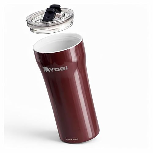 YOGI Ceramic Lined Metal Allergy Safe 16oz Coffee Tumbler with Leakproof Lid BPA Free Vacuum Insulated Stainless Steel Cupholder Friendly Travel Cup for Coffee and Water Siena