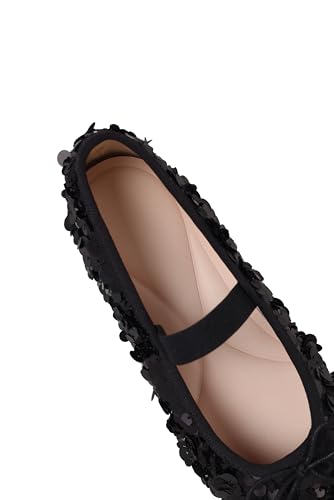 Ballet Flats for Women Bowknot Mary Jane Shoes Ballerina Strap Closed Round Toe Flats Fashion Sparkly Sequin Party Wedding Dress Shoes4