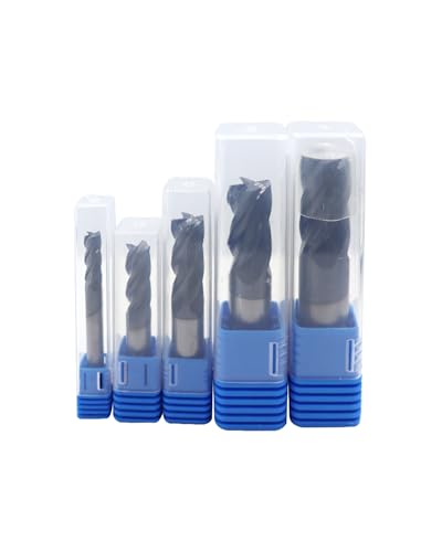 Image of 1 /4 inch 3 /8 inch 1 /2 inch 5 /8 inch 3 /4 inch Carbide Square End Mills Set, 4 Flute, AlTiN Coated, End Mill Bits for Hard Materials, HRC 45 Deg, CNC Router Bits - 5pcs