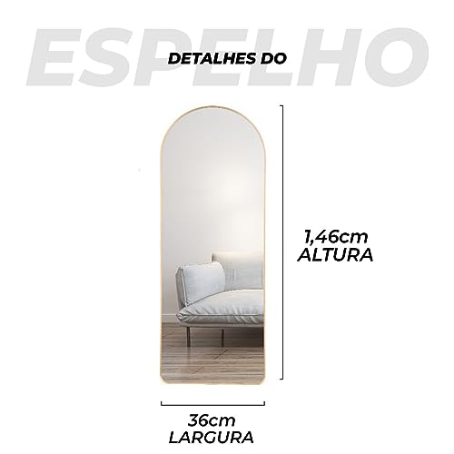 Espelho Oval Chão Suporte e Parede Corpo Inteiro Metal 1,47x37 Luxo